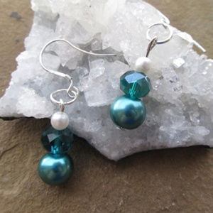 307 Blue handmade earrings faux pearls boho gypsy